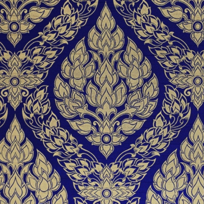 ลายพุ่มข้าวบิณฑ์ สีทอง พื้นน้ำเงิน